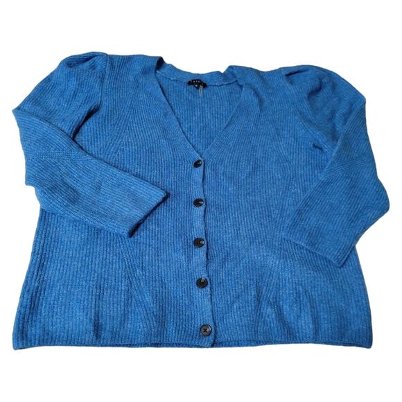1. STATE Blue Button-Down V-Neckline Puff Sleeve Soft Cardigan 2X - Picture 4 of 9